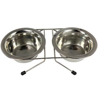 Ställning med 2 matskålar, rostfri, 0.35 liter